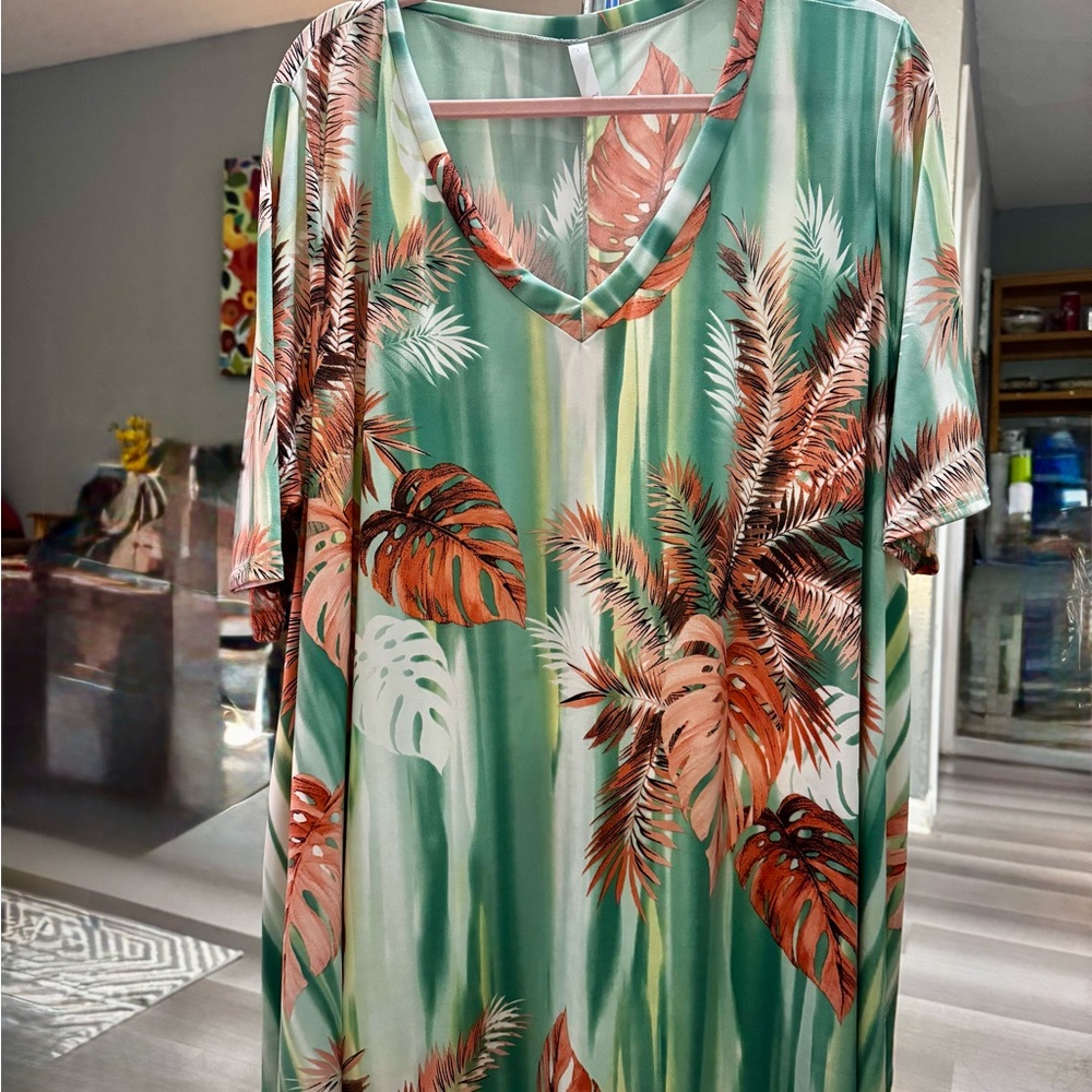 Vibrant Leaf Print V-Neck Blouse